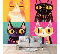 Papier Peint Panoramique 3d Chat De Dessin Animé Décoration murale Mignon papier peint non tissé décoration chambre TV mur salon papier peint-300x210cm