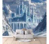 Papier Peint Panoramique 3D Château De Glace 300x210 cm Papier Peint Mural Poster Intissé Montagne Enneigée,pour Chambre Salon Restaurant Personnalisé Décoration Murale