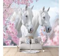 Papier Peint Panoramique 3D Cheval Fleur Motifs Poster Mural Cheval Animal 400x280 cm Papier Peint Photo Matériau Tissu Non Facile à installer Propre pour Intérieur Moderne Salle à Manger Poster