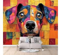 Papier Peint Panoramique 3D Chien Coloré Motifs Poster Mural Chiens Animaux 300x256 cm Papier Peint Photo Matériau Tissu Non Facile à installer Propre pour Intérieur Moderne Salle à Manger Poster