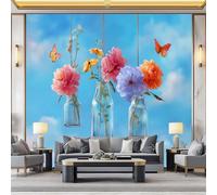 Papier Peint Panoramique 3D Ciel Bleu Nuages Blancs Bouteille En Verre 300 x 210 cm Murale, Fleurs En Aquarelle Papier Peint Intissé Photo pour Intérieure Chambre Coucher Salon Décoration Murale
