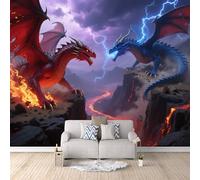 Papier Peint Panoramique 3D Combat De Dragon 300x210 cm Papier Peint Mural Poster Intissé,pour Chambre Salon Restaurant Personnalisé Décoration Murale
