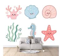 Papier Peint Panoramique 3D Coquillage D'hippocampe De Dessin Animé 400x280 cm Papier Peint Mural Poster Intissé Corail étoile De Mer,pour Chambre Salon Restaurant Personnalisé Décoration Murale