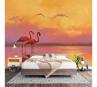 Papier Peint Panoramique 3D Couleur Orange Papier Peint Intissé Photo Muraux Pour Salon Enfant Chambre Décoration Aquarelle Coucher de Soleil Flamant Rose Personnalisé Murale Moderne Poster 300x210 cm