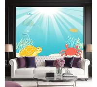 Papier Peint Panoramique 3D Crabes Tortues Coraux Papier Peint Océan Bleu Soleil Murale Salon Chambre à Coucher Maison Décoration Intérieure 200 x 140 cm (W x H)