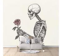 Papier Peint Panoramique 3D Crâne Gothique Motifs Poster Mural Fleurs Gothique 400x280 cm Papier Peint Photo Matériau Tissu Non Facile à installer Propre pour Intérieur Moderne Salle à Manger Poster