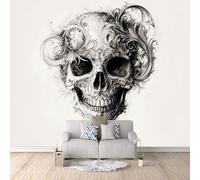 Papier Peint Panoramique 3D Crâne Gothique Motifs Poster Mural Fleurs Gothique 400x280 cm Papier Peint Photo Matériau Tissu Non Facile à installer Propre pour Intérieur Moderne Salle à Manger Poster