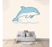Papier Peint Panoramique 3D Dauphin De Dessin Animé 400x280 cm Papier Peint Mural Poster Intissé,pour Chambre Salon Restaurant Personnalisé Décoration Murale