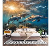 Papier Peint Panoramique 3D Dauphin de L'OcéAn Papier Peint Intissé Photo Muraux Pour Salon Enfant Chambre Décoration Bleu Clair Personnalisé Murale Moderne Poster 200x140 cm