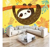 Papier Peint Panoramique 3D Dessin Animé Animal Paresse Jaune Intissé Poster Murale Décoration Jaune pour Salon Chambre Fond De Mur Tv Papier Peint Murales 300x210cm