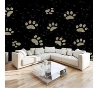 Papier Peint Panoramique 3D Dessin Animé Animaux Mignons Empreintes De Pattes 200 x 140 cm - Murale pour Salon & Chambre d'Enfant, Papier Peint Intissé XXL Noir - Poster Tableaux Photo Murales