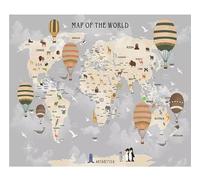 Papier Peint Panoramique 3D Dessin Animé Carte Du Monde Ballon À Air Chaud Salon Chambre Enfants Chambre Peintures Murales Décor À La Maison 3D Papier Peint Salon Intissé Décoration Murale 350Cm(W)*256Cm(H)