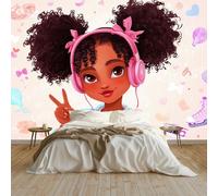 Papier Peint Panoramique 3D Dessin Animé Moderne Tendance Personnage Musique Rose Poudré 350 x 256 cm, Papier Peint Intissé - Fresque Murale pour Salon, Chambre Bureau, Décoration Murale Impression HD