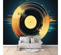 Papier Peint Panoramique 3D Disques Vinyles 200x140 cm Papier Peint Mural Poster Intissé Musique,pour Chambre Salon Restaurant Personnalisé Décoration Murale