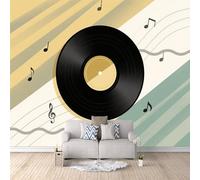 Papier Peint Panoramique 3D Disques Vinyles 200x140 cm Papier Peint Mural Poster Intissé Musique,pour Chambre Salon Restaurant Personnalisé Décoration Murale