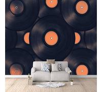 Papier Peint Panoramique 3D Disques Vinyles 400x280 cm Papier Peint Mural Poster Intissé Musique,pour Chambre Salon Restaurant Personnalisé Décoration Murale