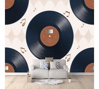 Papier Peint Panoramique 3D Disques Vinyles 400x280 cm Papier Peint Mural Poster Intissé Musique,pour Chambre Salon Restaurant Personnalisé Décoration Murale