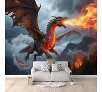 Papier Peint Panoramique 3D Dragon De Feu 200x140 cm Papier Peint Mural Poster Intissé,pour Chambre Salon Restaurant Personnalisé Décoration Murale