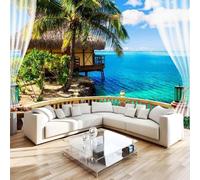 Papier Peint Panoramique 3d Effet îles Tropicales 400x280 cm 8 PièCes DéCoration Murale Cocotiers Paysage Intissé Papier Mural Decoratif Moderne Pour Pour Salon Chambre Chambre D'Enfant 7A-34