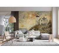 Papier Peint Panoramique 3d Effet Phare Rétro 350x256 cm 7 PièCes DéCoration Murale Paysage Marin à L'aquarelle Intissé Papier Mural Decoratif Moderne Pour Pour Salon Chambre Chambre D'Enfant 13A-33