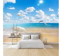 Papier Peint Panoramique 3d Effet Vue Sur La Mer 350x256 cm 7 PièCes DéCoration Murale Plage Dauphins Mouettes Intissé Papier Mural Decoratif Moderne Pour Pour Salon Chambre Chambre D'Enfant 7A-3