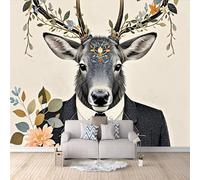Papier Peint Panoramique 3D Élan En Costume 200x140 cm Papier Peint Mural Poster Intissé Fleurs,pour Chambre Salon Restaurant Personnalisé Décoration Murale
