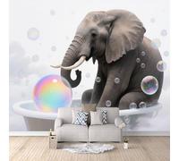 Papier Peint Panoramique 3D éléphant 300x210 cm Papier Peint Mural Poster Intissé Salle De Bain,pour Chambre Salon Restaurant Personnalisé Décoration Murale