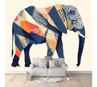 Papier Peint Panoramique 3d éléphant Décoration murale Épissure De Planches De Bois papier peint non tissé décoration chambre TV mur salon papier peint-100x70cm