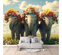 Papier Peint Panoramique 3d Éléphant Portant Une Guirlande Décoration murale Art De La Peinture à L'huile papier peint non tissé décoration chambre TV mur salon papier peint-100x70cm