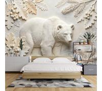 Papier Peint Panoramique 3D En Relief 120X84 Pouces Motif Ours Polaire Feuillage Forestier En Relief Papier Peint Animalier pour Chambre Affiche Photo De La Faune Arctique Fresque Murale pour Salon