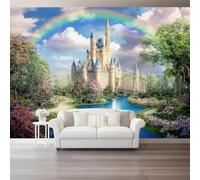 Papier Peint Panoramique 3D Fantaisie Bleu Château Arc-En-Ciel - Tapisserie Panoramique Mural Décoration Salon - Toison Mur Xxl Tableaux Muraux Photo Décoration Murale 350 X 256 Cm