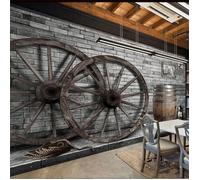 Papier Peint Panoramique 3D Fashion Home Decor rétro nostalgie roue bois roue Bar fond 350x250cm