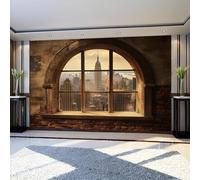 Papier Peint Panoramique 3D Fenêtre de la ville de New York 400 x 280 cm Rétro Décoration Murale Géante Salon Chambre Salle à Manger Enfants