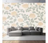 Papier Peint Panoramique 3D Feuilles De Roses Beiges Papier Peint Le Style William Morris Murale Salon Chambre à Coucher Maison Décoration Intérieure 200 x 140 cm (W x H)