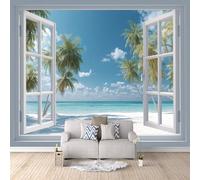 Papier Peint Panoramique 3D Finestra 200x140 cm Papier Peint Mural Poster Intissé Plage Paysage,pour Chambre Salon Restaurant Personnalisé Décoration Murale