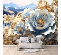 Papier Peint Panoramique 3D Fleurs Bleues 200x140 cm Papier Peint Mural Poster Intissé Paysage De Style Chinois,pour Chambre Salon Restaurant Personnalisé Décoration Murale