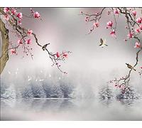 Papier Peint Panoramique 3D,Fleurs de cerisier gris rose - Autocollant Mural Pour Salon Chambre À Coucher Couloir Moderne Espace Visuel De Paysage Naturel Murale 300X210CM