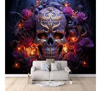 Papier Peint Panoramique 3d Fleurs De Crâne Décoration murale Esthétique De La Mort papier peint non tissé décoration chambre TV mur salon papier peint-300x210cm