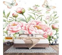 Papier Peint Panoramique 3D Fleurs de Pivoine à L'Aquarelle Papier Peint Intissé Photo Muraux Pour Salon Enfant Chambre Décoration rose Personnalisé Murale Moderne Poster 350x256 cm
