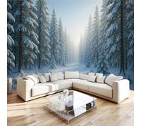 Papier Peint Panoramique 3D Forêt De Pins Enneigée 400x 280 cm (LxH) | Poster Géant Mural intissé xxl Chemin De Forêt Hivernale Moderne Fresque Peinture Murale Décorative pour Salon Chambre L-17