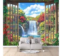 Papier Peint Panoramique 3D Forêt D'érables En Cascade 300x210 cm Papier Peint Mural Poster Intissé Paysage à L'extérieur De La Fenêtre,pour Chambre Salon Restaurant Personnalisé Décoration Murale