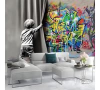 Papier Peint Panoramique 3D Graffitis Art de Rue GarçOn Papier Peint Intissé Fond Gris pour Chambre Salon Mur TV Artistique XXL Poster Décoration Murale 300x210cm