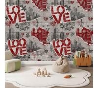 Papier Peint Panoramique 3D Gris Art Graffiti 400 x 280 cm | Abstrait Mur En Briques Cœurs Lettres Papier Peint Intissé pour Chambre Salon Cuisine Haute Qualité Papiers Peints Murale