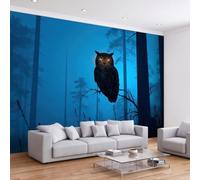 Papier Peint Panoramique 3D Hibou nocturne de forêt D'Effets , Papier Peint Intissé Décoration Intérieure Anti-UV, Animaux nocturnes Tapisserie Poster Murale pour Salon Chambre D'enfant 250 x 175 cm