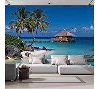 Papier Peint Panoramique 3D île Tropicale 150x105 cm, Fresque Murale Vacances en Intissé HD pour Salon Chambre, Revêtement Mural Décoratif, Pose Facile, Colle non incluse 505o