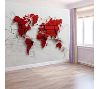 Papier Peint Panoramique 3D, Intissé Photo Mural Vintage Vieille Brique Carte Monde Poster pour Salon Chambre Mur de fond Chambre des Enfants Bureau Blanc Décoration de Maison 400 x 280 CM