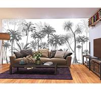 Papier Peint Panoramique 3D Jungle Soie,300x210cm 3D Personnalisé, Papier Peint Noir Blanc, Tropical Affiche Cocotier, Forêt Tropicale Papier Peint, Décoration pour Salon, Etude, Chambre D'enfant
