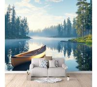 Papier Peint Panoramique 3D Lac De La Forêt 300x210 cm Papier Peint Mural Poster Intissé Voilier,pour Chambre Salon Restaurant Personnalisé Décoration Murale
