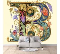 Papier Peint Panoramique 3D Lettre Fleur Motifs Poster Mural Art Moderne 400x280 cm Papier Peint Photo Matériau Tissu Non Facile à installer Propre pour Intérieur Moderne Salle à Manger Poster