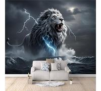 Papier Peint Panoramique 3D Lion 200x140 cm Papier Peint Mural Poster Intissé Mer De Foudre,pour Chambre Salon Restaurant Personnalisé Décoration Murale
